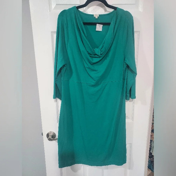 NWOT J. Crew Factory Green Cowl Neck 3/4 Sleeve Dress in Size XL - Picture 1 of 8